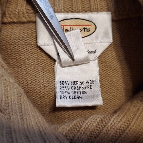Y2K Talbots Wool Cashmere Cardigan Sweater S Tan Brown Ribbed Neck Cuffs Preppy - Picture 4 of 4